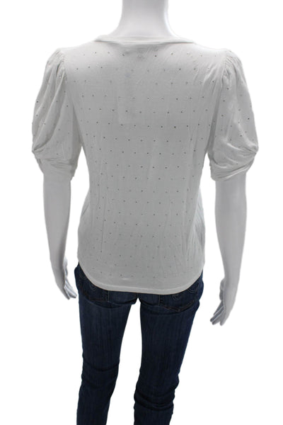 Generation Love Women White Polka Dot Crew Neck Short Sleeve T-Shirt Size XS