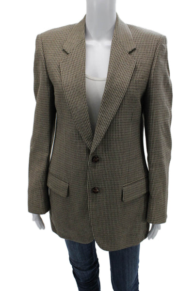 Giovanni Women Brown Wool Check Blazer Collared Button Long Sleeve 80s Size 38