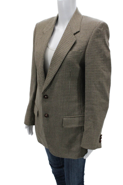Giovanni Women Brown Wool Check Blazer Collared Button Long Sleeve 80s Size 38