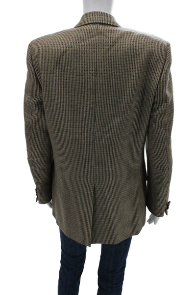 Giovanni Women Brown Wool Check Blazer Collared Button Long Sleeve 80s Size 38