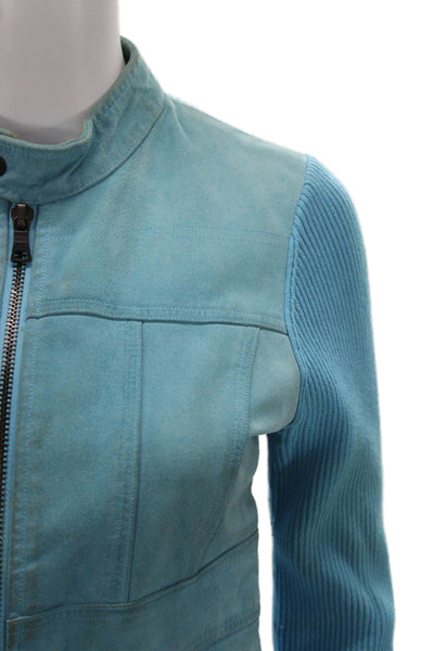 One Girl Who Women Motorcycle Jacket Light Blue High Neck Button Size S