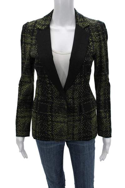 Yoana Baraschi Womens Black Checked Designer V-Neck Long Sleeve Blazer Size S