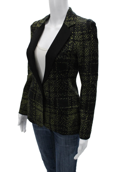 Yoana Baraschi Womens Black Checked Designer V-Neck Long Sleeve Blazer Size S