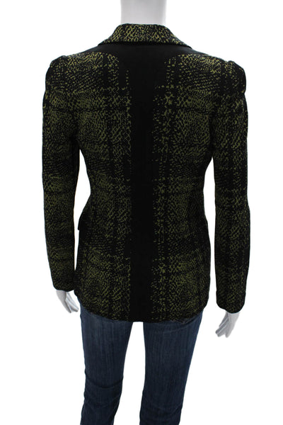 Yoana Baraschi Womens Black Checked Designer V-Neck Long Sleeve Blazer Size S