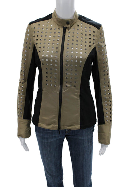 Anatomie Women Motorcycle Leather Jacket Beige Geometric Army Size XS