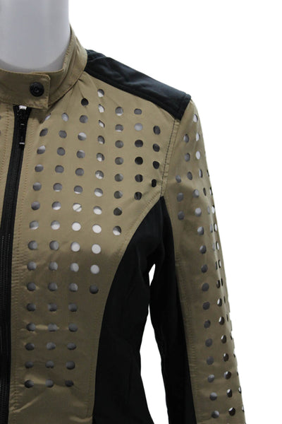 Anatomie Women Motorcycle Leather Jacket Beige Geometric Army Size XS
