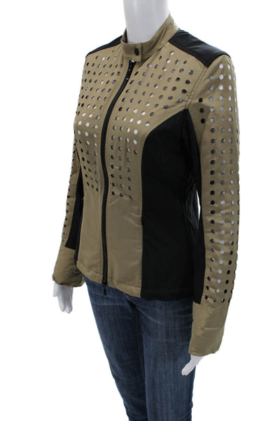 Anatomie Women Motorcycle Leather Jacket Beige Geometric Army Size XS