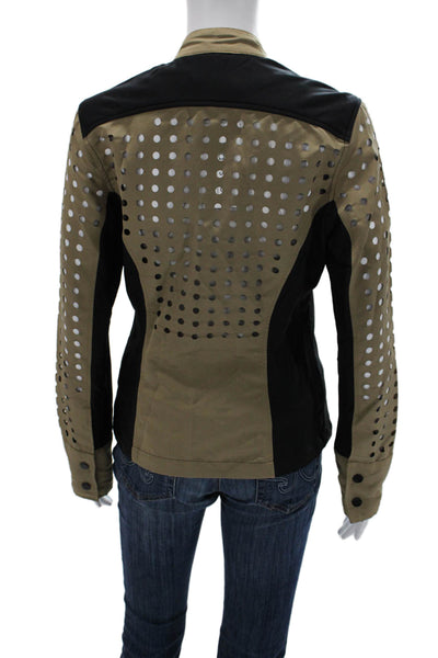 Anatomie Women Motorcycle Leather Jacket Beige Geometric Army Size XS