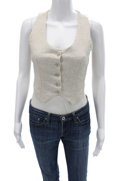 Sunday In Brooklyn Women Bohemian Beige V-Neck Button Linen Rayon Vest Size XS