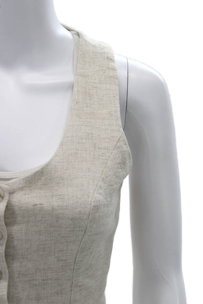 Sunday In Brooklyn Women Bohemian Beige V-Neck Button Linen Rayon Vest Size XS