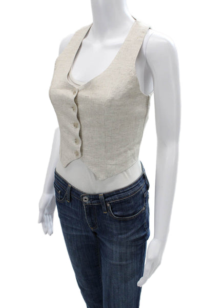 Sunday In Brooklyn Women Bohemian Beige V-Neck Button Linen Rayon Vest Size XS