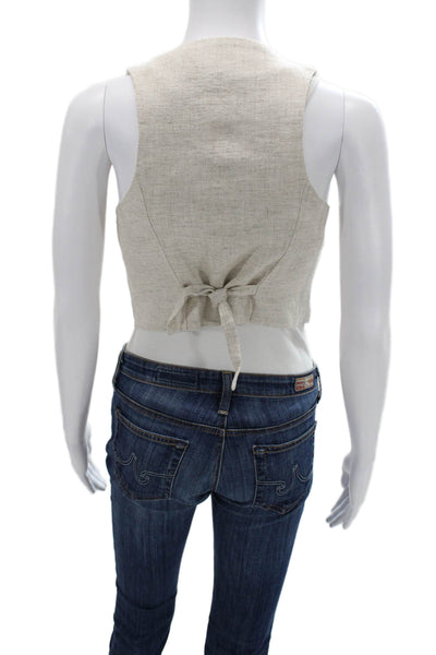 Sunday In Brooklyn Women Bohemian Beige V-Neck Button Linen Rayon Vest Size XS