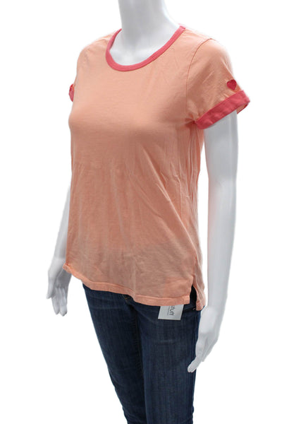 T.LA Womens Ringer T-Shirt Pink 100% Cotton Short Sleeve Heart Size XS