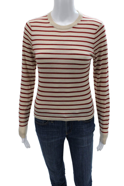 J Crew Unisex Pullover Striped Crew Neck 100% Wool Beige Size S