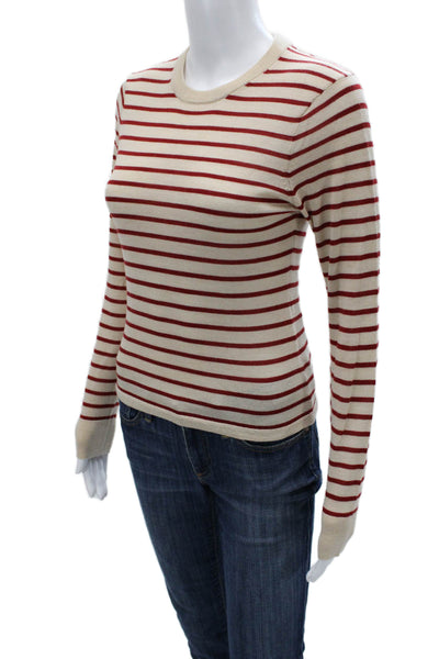J Crew Unisex Pullover Striped Crew Neck 100% Wool Beige Size S