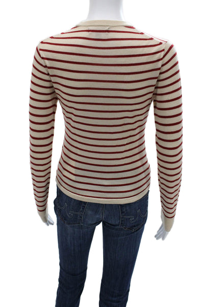 J Crew Unisex Pullover Striped Crew Neck 100% Wool Beige Size S