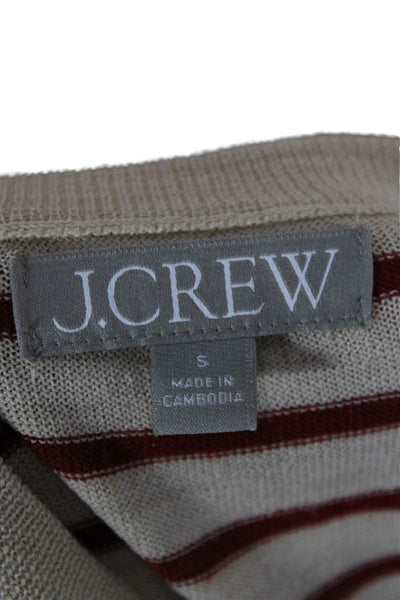 J Crew Unisex Pullover Striped Crew Neck 100% Wool Beige Size S