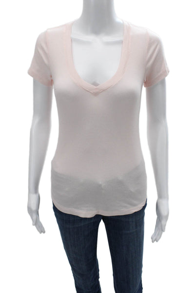 Sundays Women Basic Pink V-Neck Short Sleeve T-Shirt Size 1