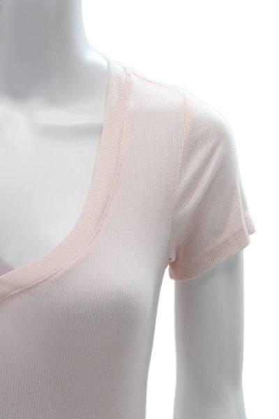 Sundays Women Basic Pink V-Neck Short Sleeve T-Shirt Size 1