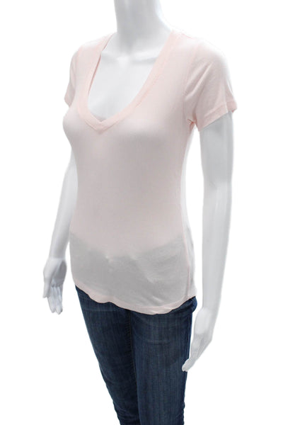Sundays Women Basic Pink V-Neck Short Sleeve T-Shirt Size 1