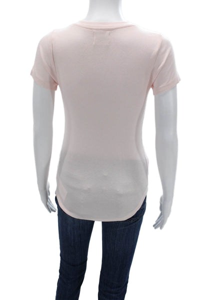 Sundays Women Basic Pink V-Neck Short Sleeve T-Shirt Size 1