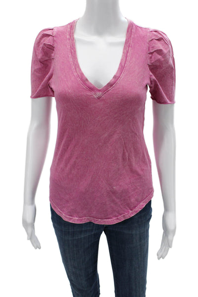 Sundays Womens Basic Pink V-Neck Short Sleeve Cotton T-Shirt Size 0