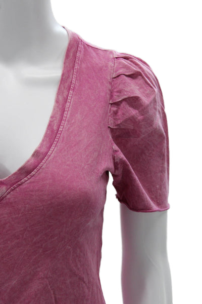 Sundays Womens Basic Pink V-Neck Short Sleeve Cotton T-Shirt Size 0