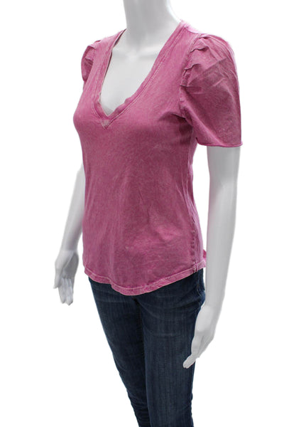 Sundays Womens Basic Pink V-Neck Short Sleeve Cotton T-Shirt Size 0