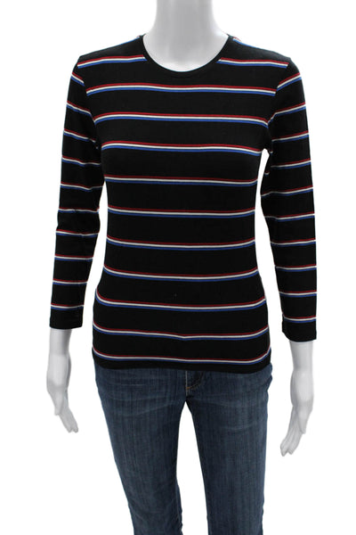 ATM Womens Black Striped Long Sleeve Crewneck Basic T-Shirt Pima Size S