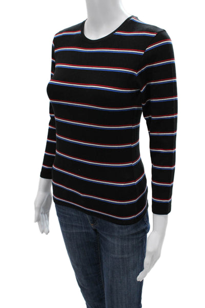 ATM Womens Black Striped Long Sleeve Crewneck Basic T-Shirt Pima Size S