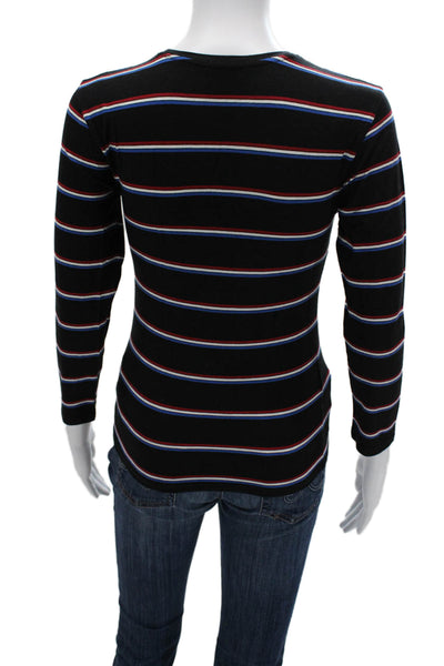 ATM Womens Black Striped Long Sleeve Crewneck Basic T-Shirt Pima Size S