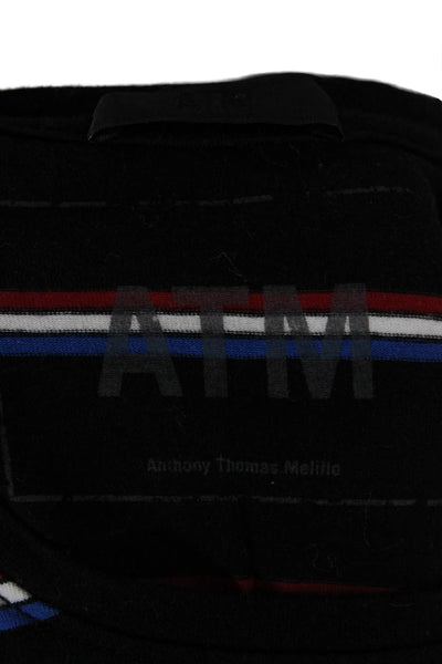 ATM Womens Black Striped Long Sleeve Crewneck Basic T-Shirt Pima Size S