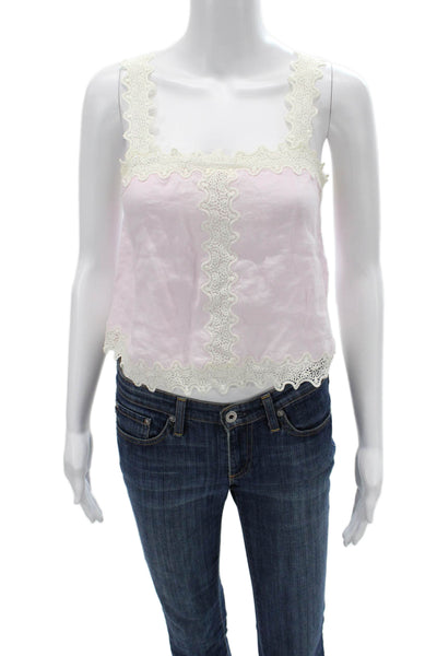J Crew Womens Cropped Camisole Pink Linen Square Neck Sleeveless Boho Size 2XS
