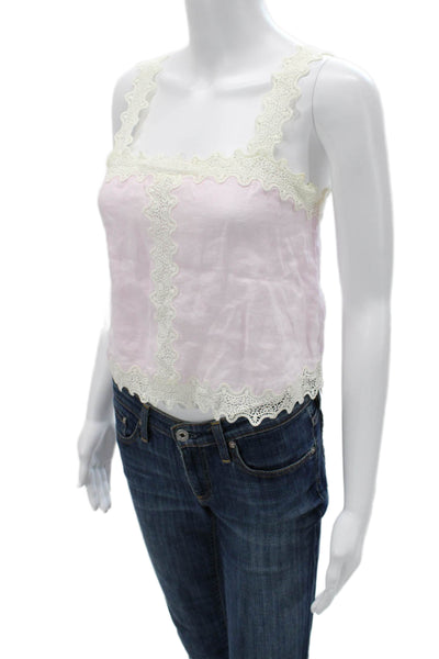 J Crew Womens Cropped Camisole Pink Linen Square Neck Sleeveless Boho Size 2XS