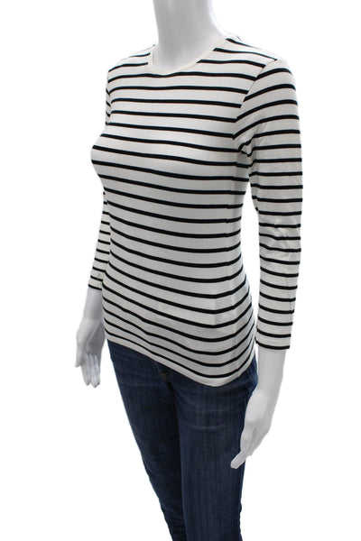 ATM Women Basic Black Pima Cotton Striped Crew Neck 3/4 Sleeve T Shirt Size S