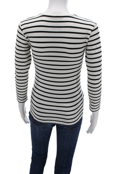 ATM Women Basic Black Pima Cotton Striped Crew Neck 3/4 Sleeve T Shirt Size S