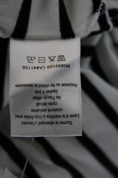 ATM Women Basic Black Pima Cotton Striped Crew Neck 3/4 Sleeve T Shirt Size S