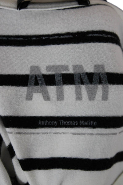 ATM Women Basic Black Pima Cotton Striped Crew Neck 3/4 Sleeve T Shirt Size S