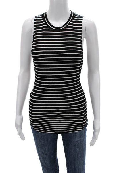 Frame Women Basic Striped Sleeveless Crewneck Tank Black Viscose 90s Size S
