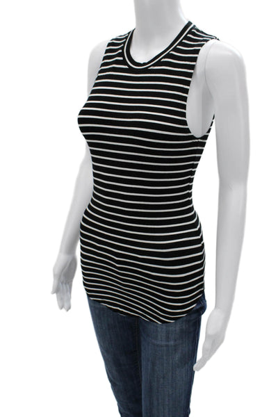 Frame Women Basic Striped Sleeveless Crewneck Tank Black Viscose 90s Size S