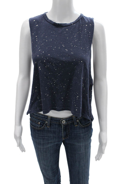 LNA Women Cropped Tank Dark Blue Cotton Sleeveless Crew Neck Zip Size XS