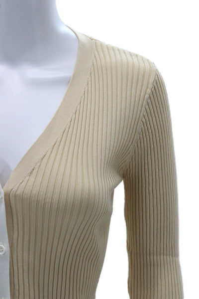 Staud Unisex Cardigan Striped V-Neck Beige Long Sleeve Size XS