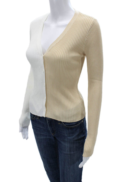 Staud Unisex Cardigan Striped V-Neck Beige Long Sleeve Size XS
