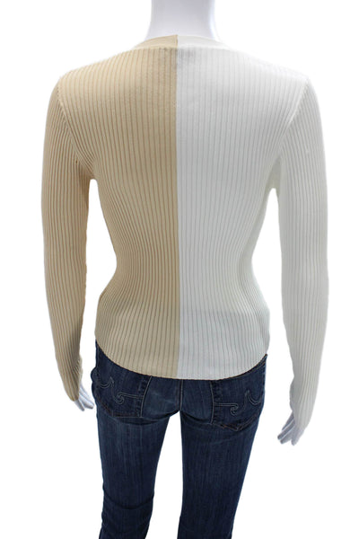 Staud Unisex Cardigan Striped V-Neck Beige Long Sleeve Size XS