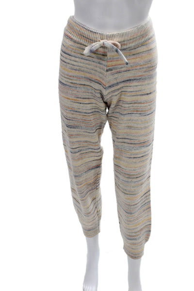 Sundays Unisex Jogger Sweatpants Beige Striped Cotton Drawstring Size S