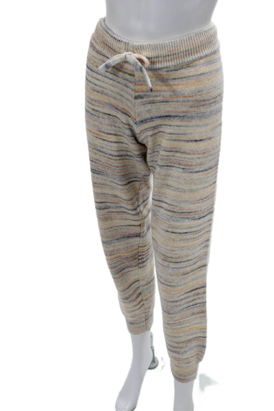 Sundays Unisex Jogger Sweatpants Beige Striped Cotton Drawstring Size S