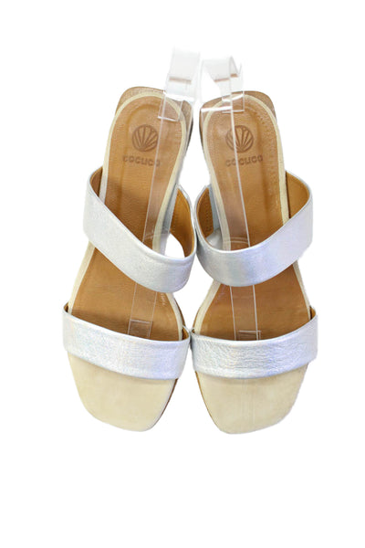 Coclico Womens Leather Slide On Sandals Silver Size 37 7