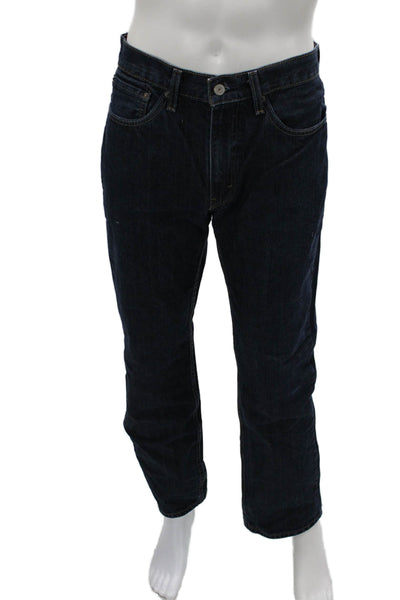 Levis Mens Straight Jeans Dark Blue Button 100% Cotton Size 36