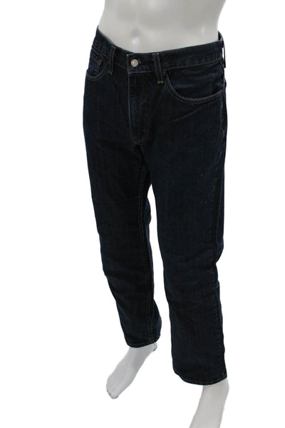 Levis Mens Straight Jeans Dark Blue Button 100% Cotton Size 36