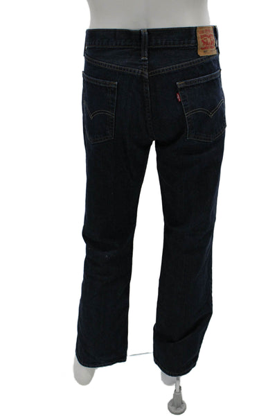 Levis Mens Straight Jeans Dark Blue Button 100% Cotton Size 36